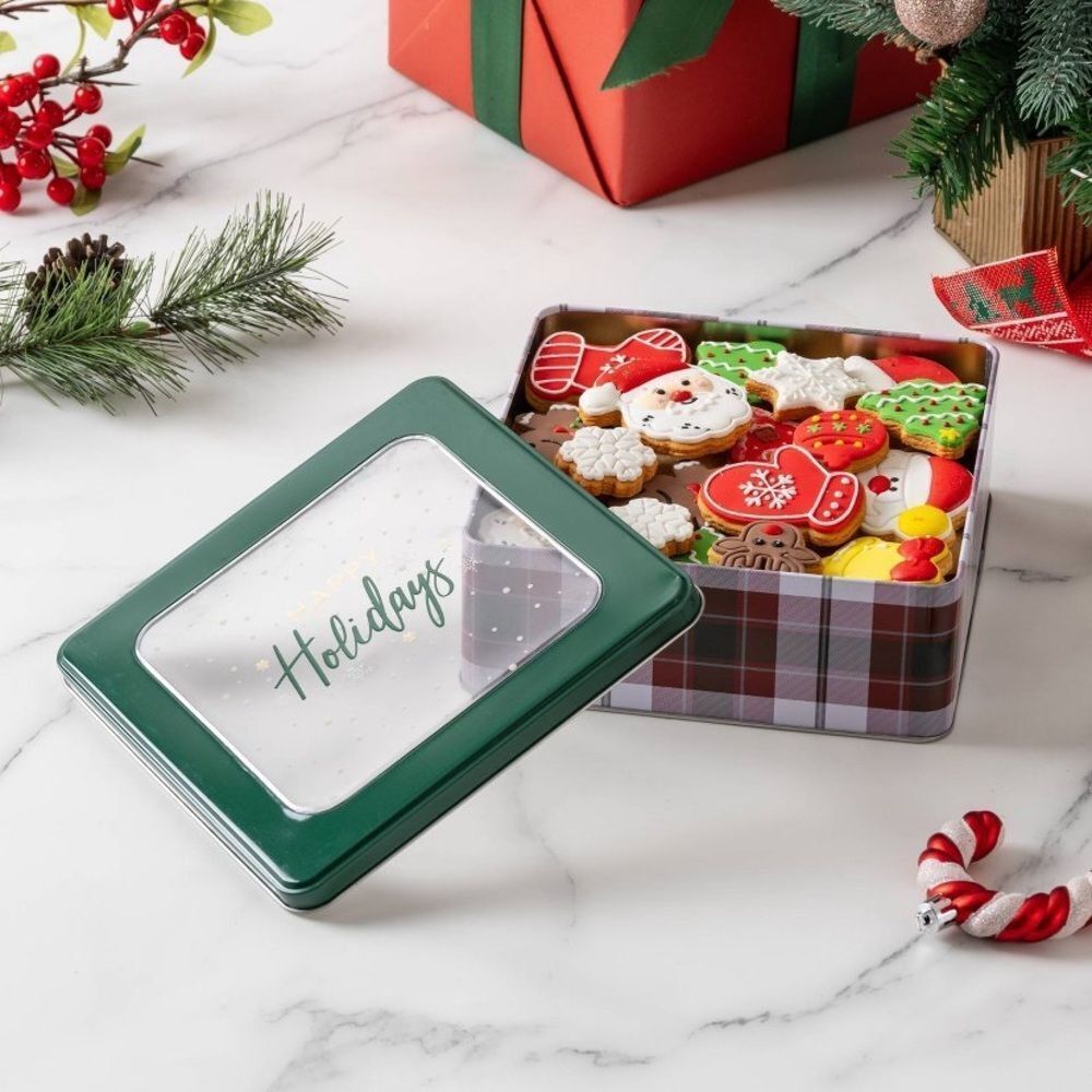 Cook With Color Green Plaid Holiday Tin Box
(Happy Holidays)